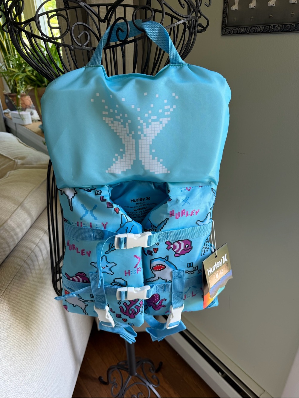 Hurley Kids Light Blue Pixel Sea Life Swim Vest